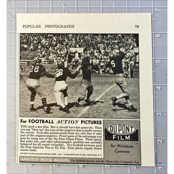 Du Pont Pan or XL Pan Film "For Football Action Pictures" Vintage Print Ad 1938 - Picture 2 of 3